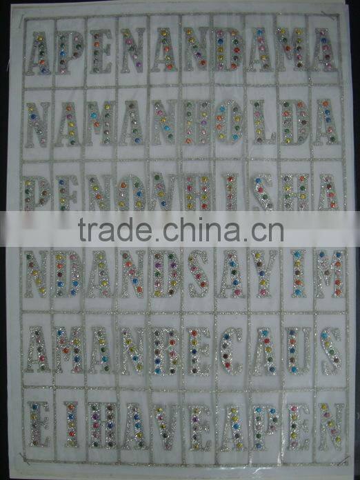 letters glitter vinyl motif with metal hot-fix rhinestuds