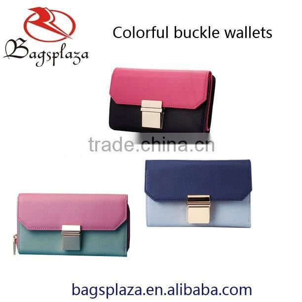 MK222 Guangzhou wholesale PU colorful buckle long clutch wallets women