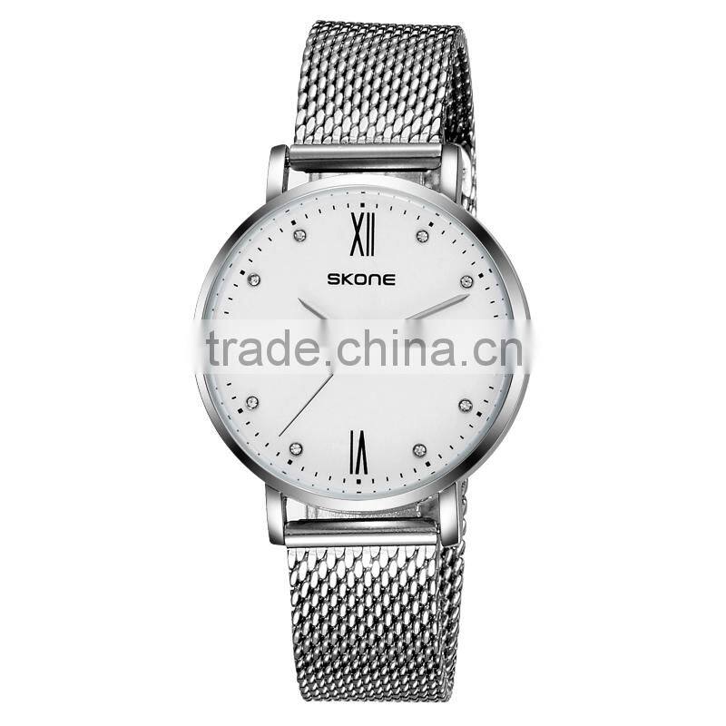 SKONE 7392 mesh steel band stainless steel back water resistant watch