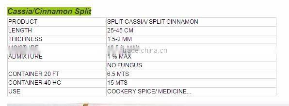 VIETNAM CASSIA/CINNAMON STICKS/SPLIT CHEAP PRICE