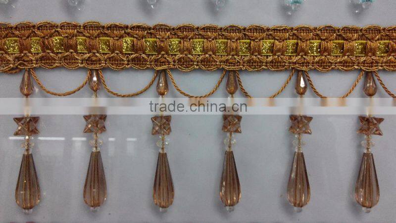 black curtain tassel fringe with beautiful beaded trim,polyester beaded fringe