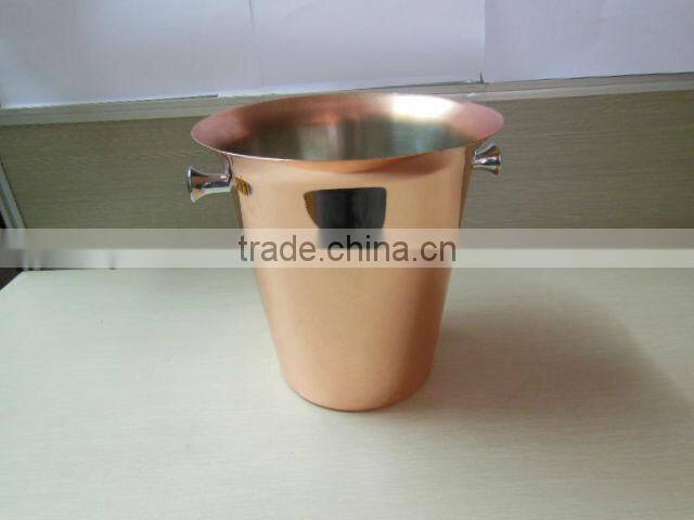 Stainless steel cocktail ice bucket with lugs finished in coppler plated