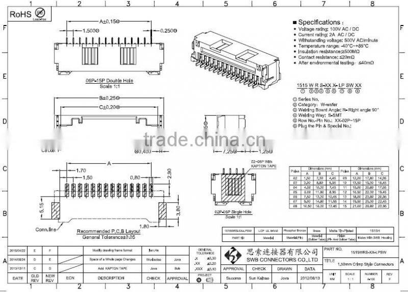 1.5MM Pitch wire to board electronic wire connectors