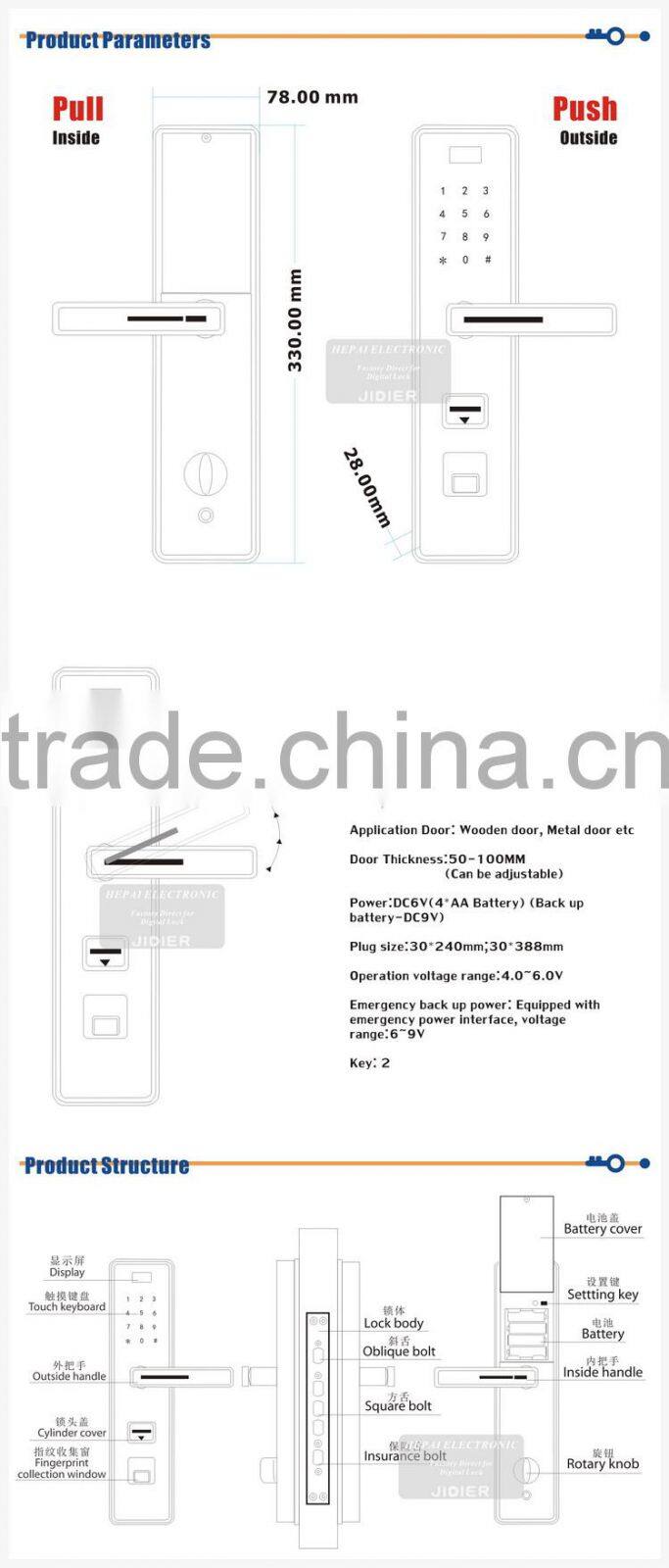 High quality fingerprint door lock with top grade security