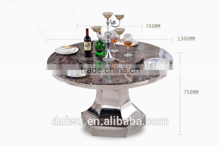 2016 modern stainless steel base rotating marble table top round dining table