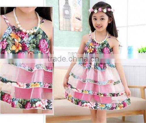 2015 Boutique Shop Hot Sale Flower Baby Dress Korean Style Strap Princess Kids Girl Fairy Dress