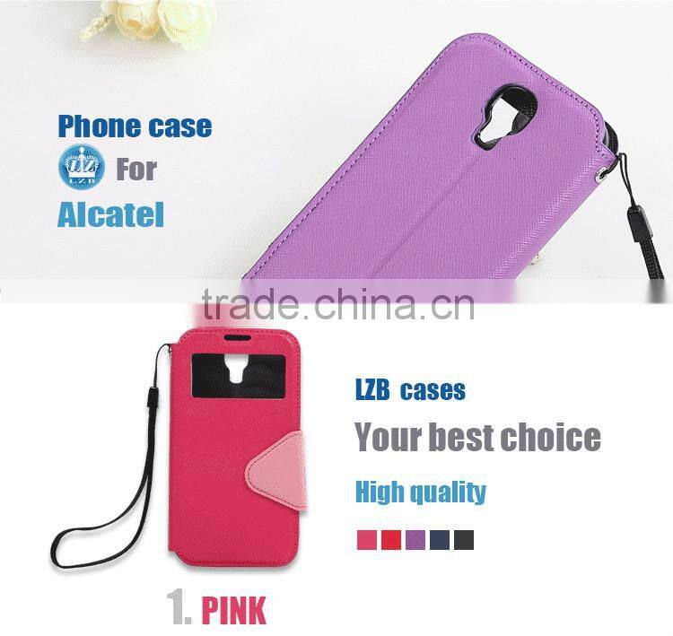 LZB Fashion contrast color series view windows funky PU leather case for Alcatel 6036