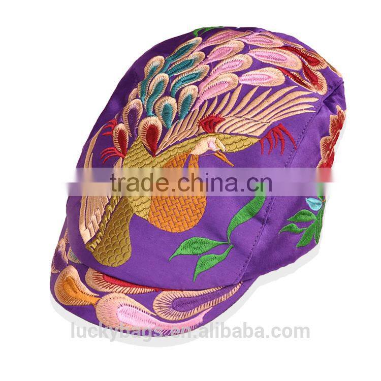 New fashion purple hat peacock pattern hat canvas 3d embroidery hat cheaper women hat