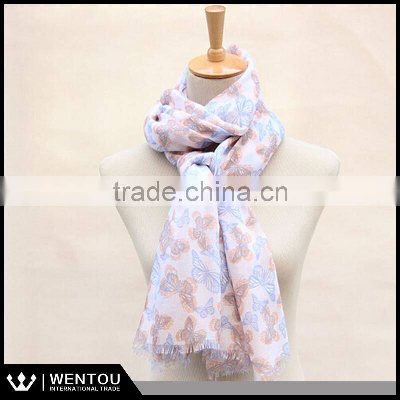 Spring New Arrival Butterfly Printed Organic Cotton Voile Scarf