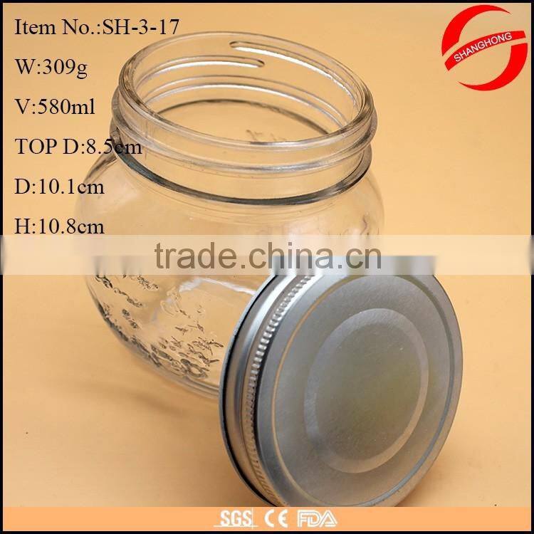 580ml clear glass round jar with lid for jam wholesale