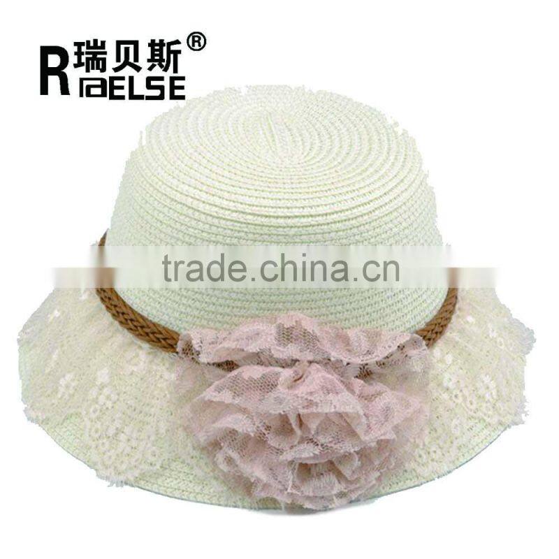 Wholesale kids straw hats girls beautiful flower sun hats