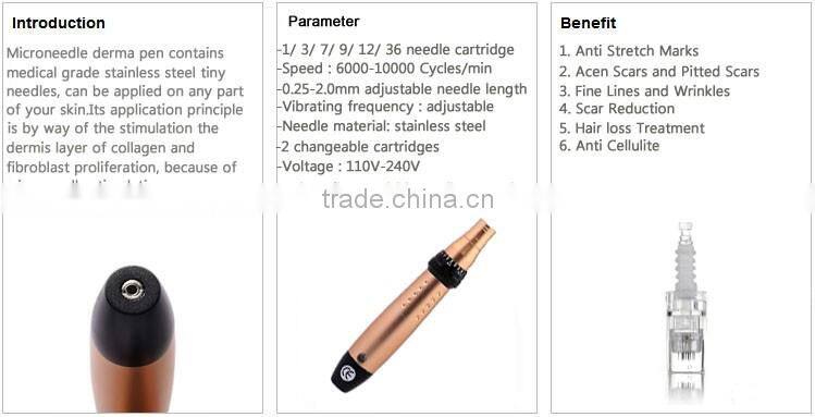 2016 rechargeable derma pen electric micro needles pen beauty equipment derma roller meso pen
