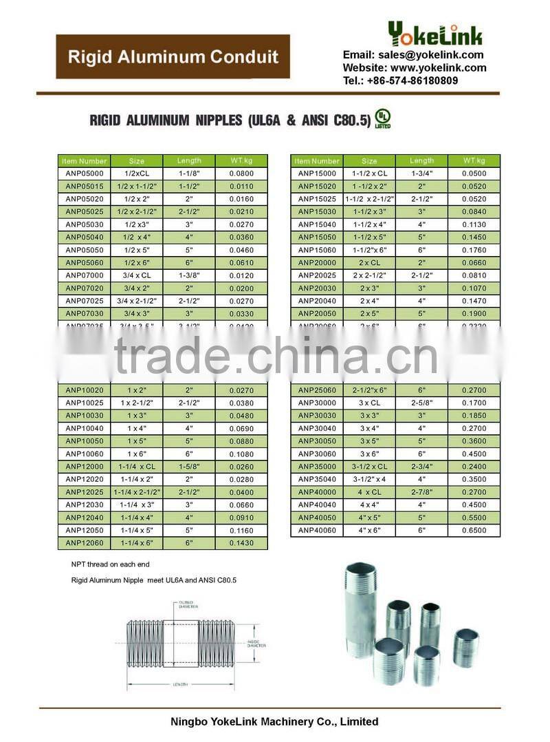 Hot sell 3/4" Tubo Conduit Rigido De Aluminio 6063 With UL6A standard