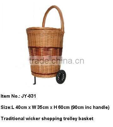 cheap personal Wicker shopping cart with 2 wheels wicker shopping baskets with wheels
