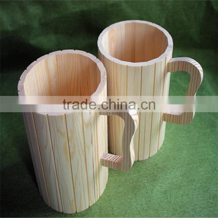 unfinished pine wooden kids drinking cups with handle