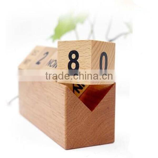 Custom Beech Solid Wood Box Calendar, Desk Top DIY Perpetual Calendar Wooden