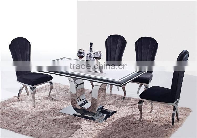 Promotion factory price stainless steel restaurant table with glass top/round dining table with chairs