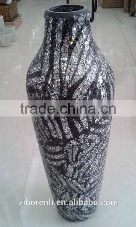 Leaf Patterns Fluted Design Modern Elegant Crackle Mosaic Antique Tall Black Glass Vases