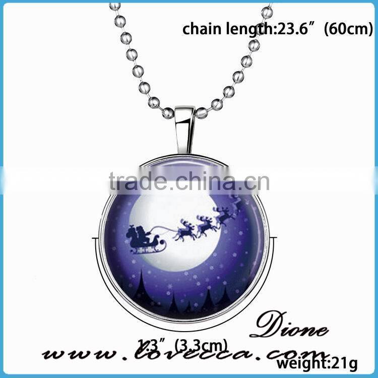 2016 HOT Jewelry Glass Tile Glow design Christmas Ornament Necklace