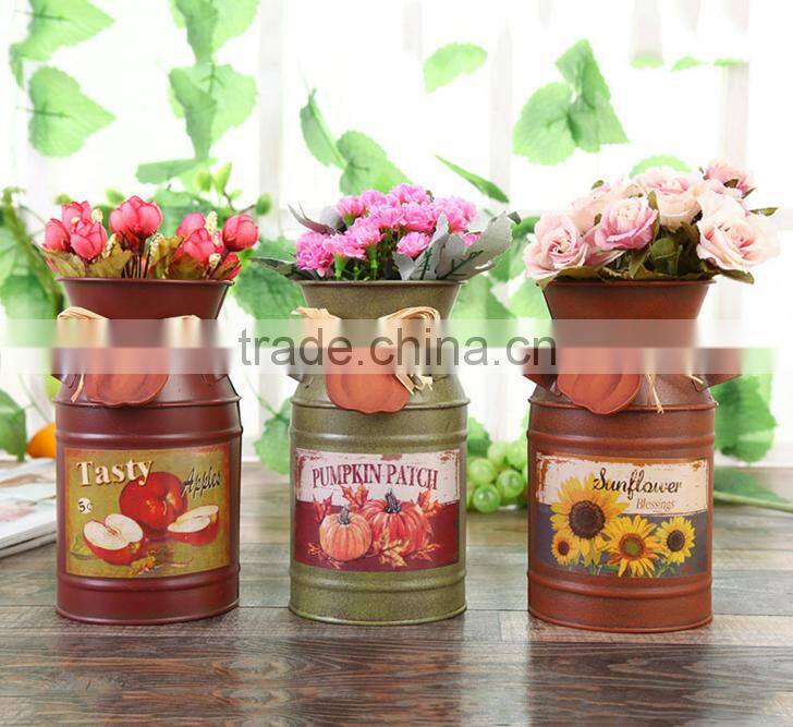 Mini Milk Bucket Style Flower Pot Country Side Metal Flower Planter