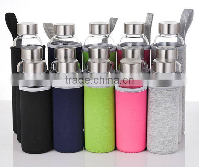 Borosilicate Glass water Bottle Container with Nylon Water Bottle Sleeve
