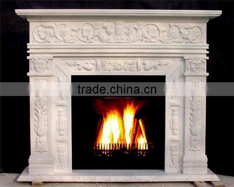 Architectural antique European style elegant stone carving marble fireplace