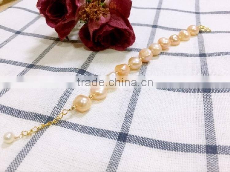 14k gold 4-5 mm pink baroque freshwater pearl bracelet