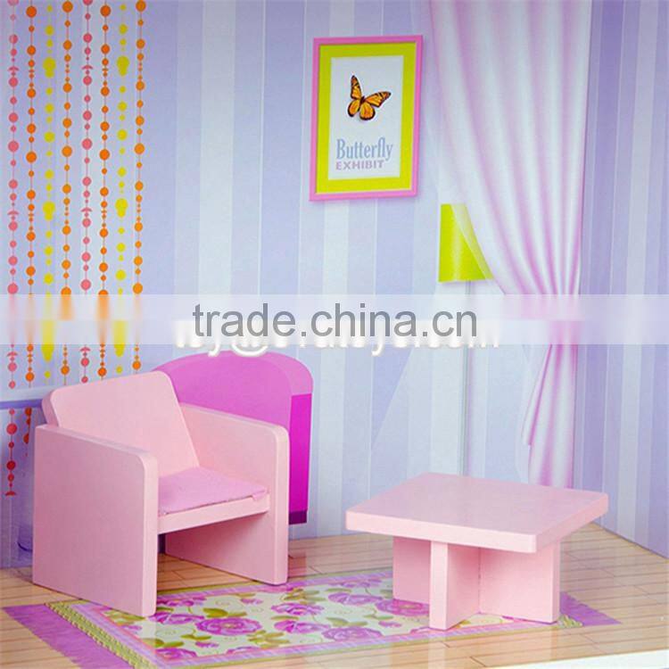 New style 3 floor girls pretend play wooden dollhouse cottage W06A224