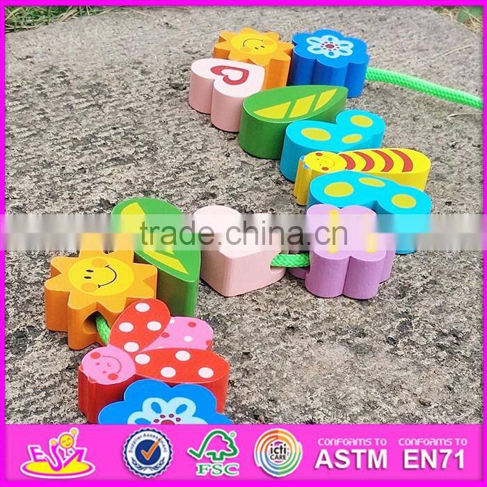 2016 new design educational wooden toddler threading toys W11E063