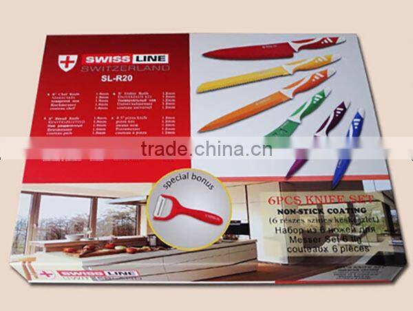 2015 Color Nonstick Kitchen Knife Set With Clear Acrylic Block,Steak Knives