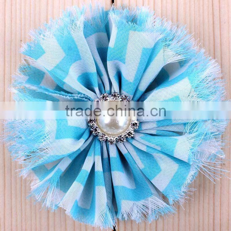handmade fraying chiffon flower with pearl beads center for kids hair accessories for baby girl