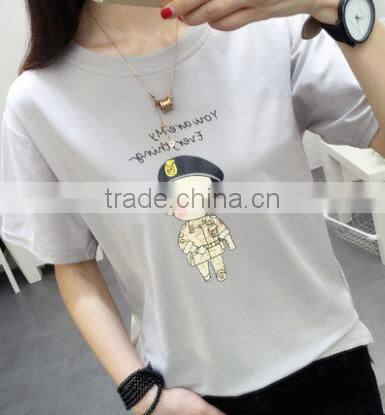2016 New Fashion Style Summer Girl Student Popular Korean Star Commics Potrait Print Short Sleeve T- shirt