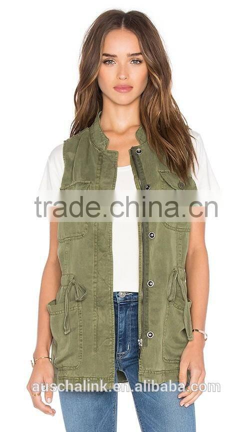 best selling lady tencel and linen-blend cheap military vests