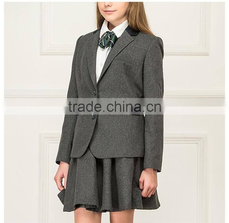 Junior School Girls England Style Grey Colors Coat Jacket Blazer And Skirt