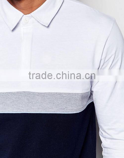 Color block long sleeve 100% cotton rugby polo shirt, men sports team wear custom
