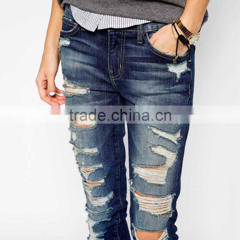 woemen cool front ripped new style fashion girls jeans