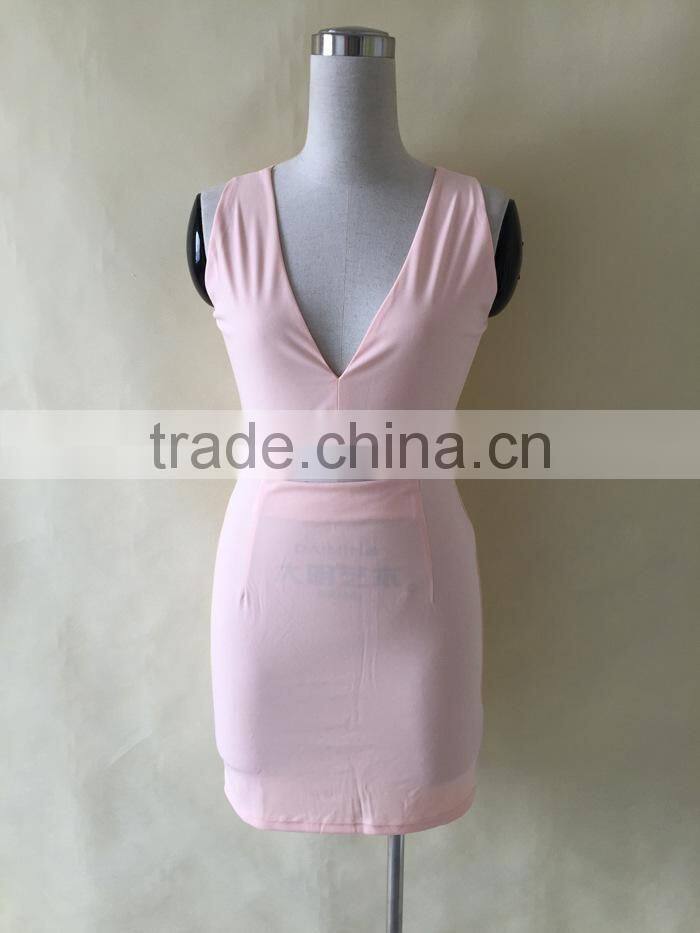 Brand Quality Fast Selling Wholesale Sexy Bodycon Dress Pink Shealth Mini Dress Fashion Deep V Prom Dresses Stock Z489