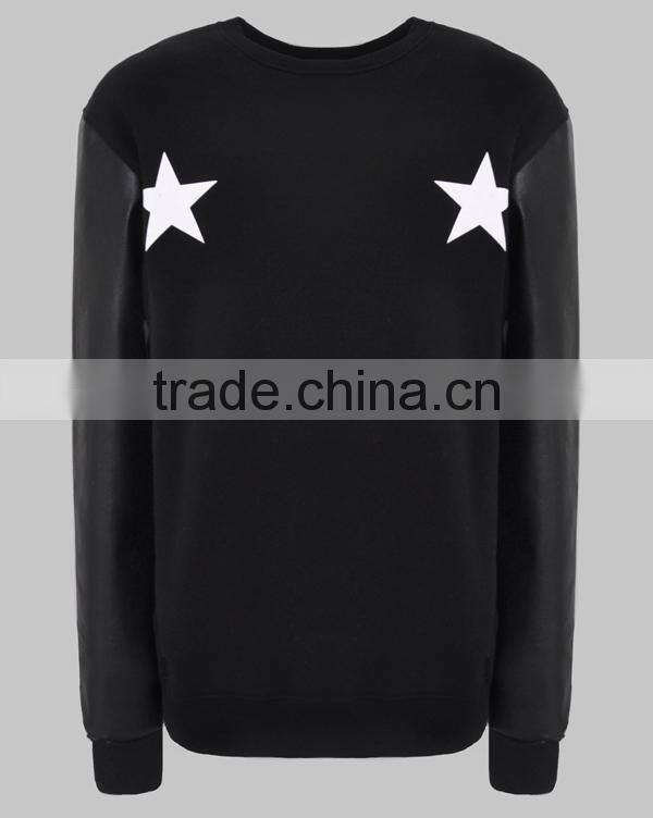 leather sleeve sweatshirt winter mens jacket made in china