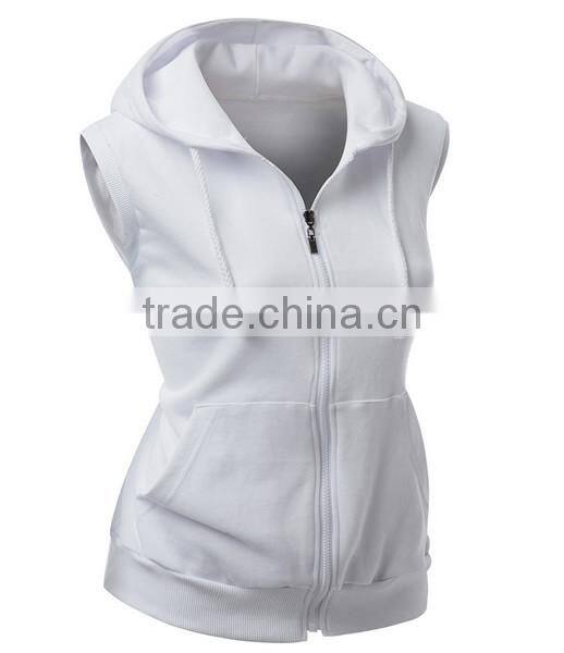 OEM new design cotton plain wholesale sleeveless hoodie womens fashion vests with zip