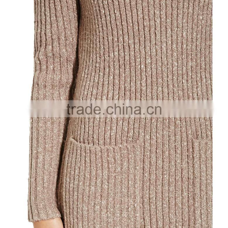 crew neck rib-knit longline wholesale pullover sweater with front patch pockets