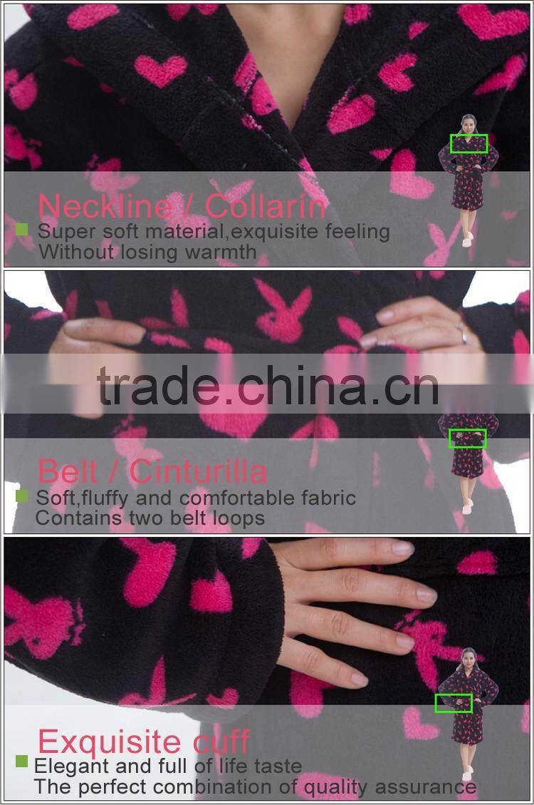 Women 100 polyester printed hooded adult bathrobe