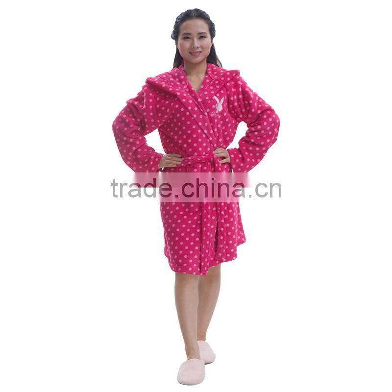 Women Hooded print floor length bath robe