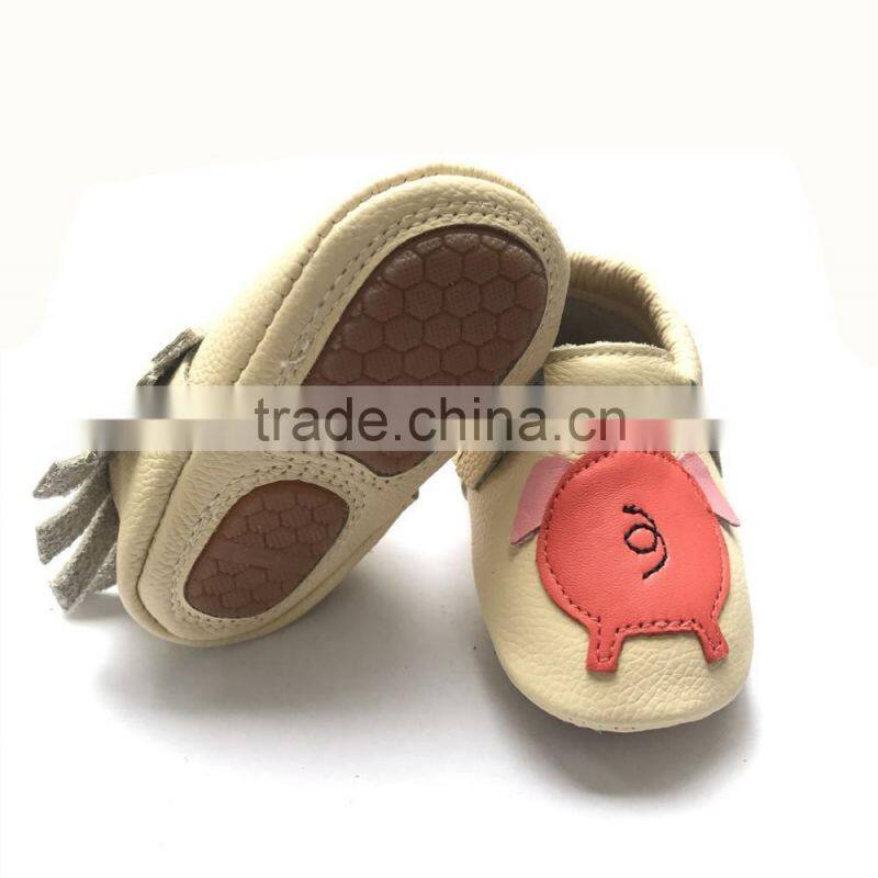 Rubber Soled Tassels Baby Moccasin 100% leather toddler shoes made in china