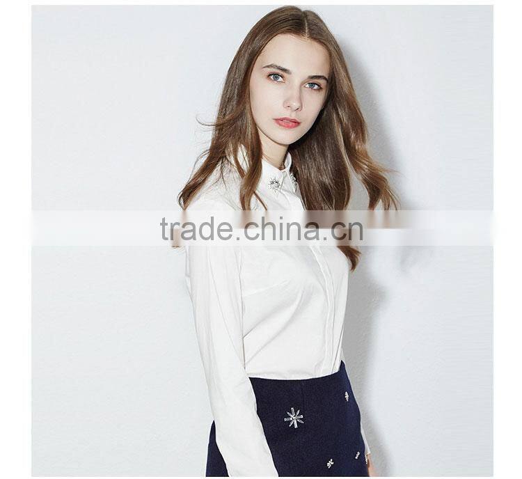 Factory Price For Embroidered Flower Of Ladies Casual Double Breasted Shirt