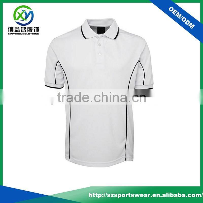 Customized 100% polyester dry fit white polo shirts with contrast piping