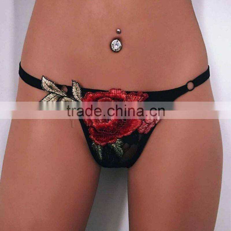 2017 new fashion women roses thong sexy underwear
