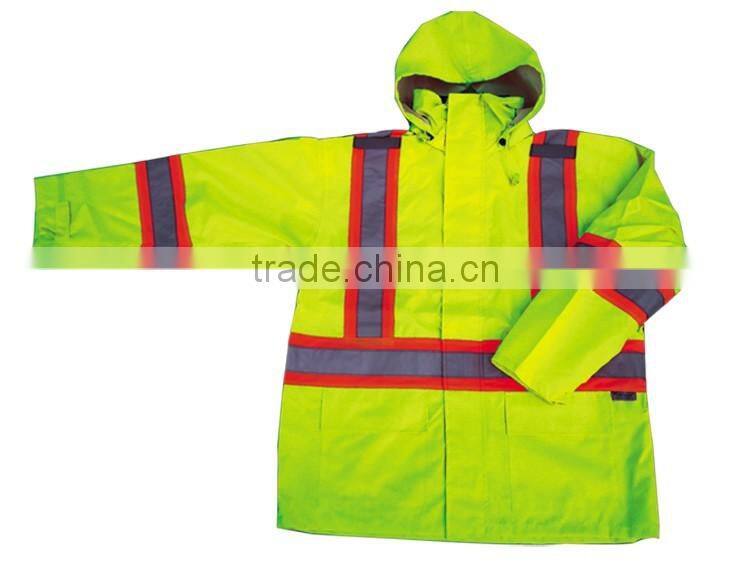 Wholesale high visibility waterproof jacket with PU coating waterproof in 2000mm