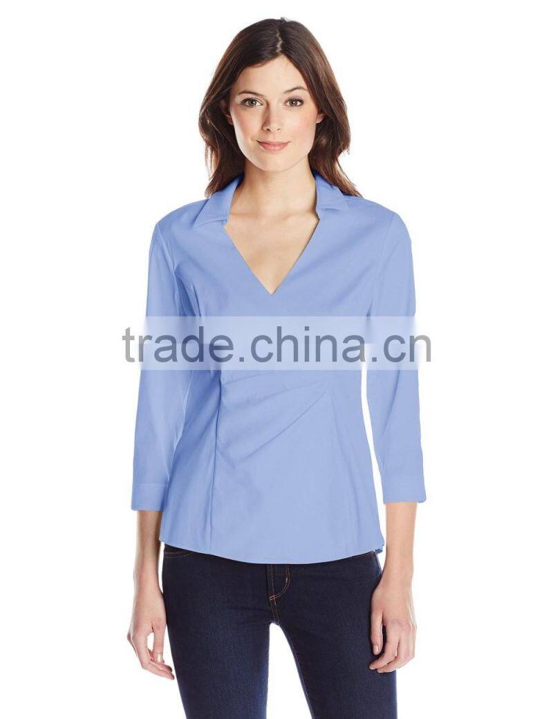 Women's 3/4 Sleeve Wrap Blouse Detachable Fit Solution
