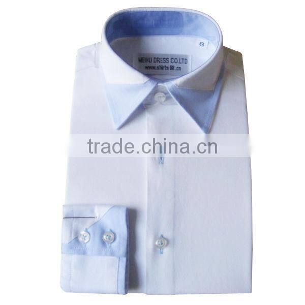 Custom White oxford 80s 2 ply shirt fused collar dress shirt boys shirts
