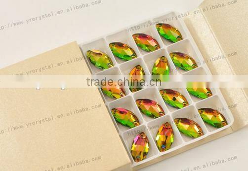 Sew On Glass AB Color 2 Holes Crystal Rhinestone Silver Flatback sew on